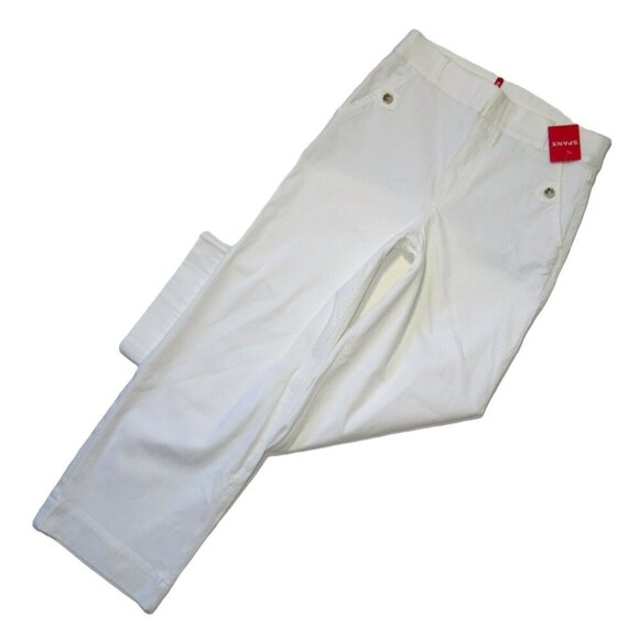 NWT SPANX 20312R Stretch Twill Cropped Wide Leg in Bright White Khaki Pants M - Picture 1 of 6
